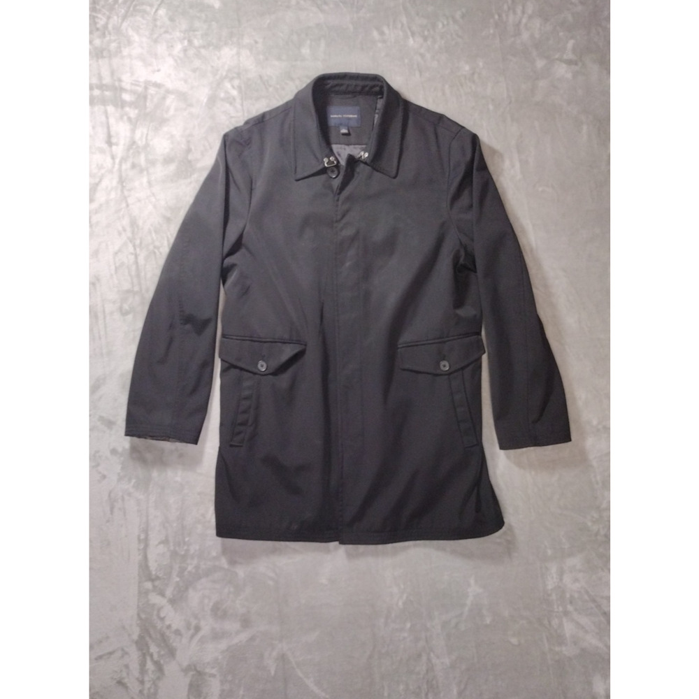Banana Republic Womens Sz L Black Trench Coat Rain Jacket Old Money Quiet Luxury